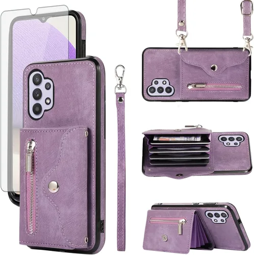 Vista 11 de Funda de teléfono para Samsung Galaxy A32 5G 2021 de 6.5 pulgadas con correa cruzada para muñeca, cordón, soporte para tarjeta de crédito