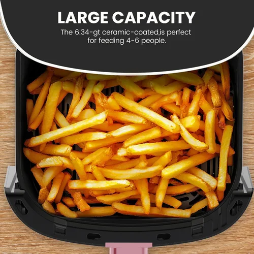 Vista 3 de NEWBULIG Freidora de aire, freidora de aire cuadrada de 6 cuartos de galón con ventana visual, freidora de aire de calentamiento rápido de 400 ℉