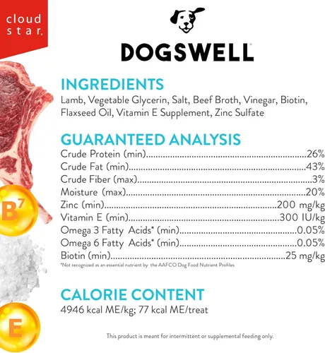 Vista 3 de Dogswell Piel y pelaje de carne seca – Golosinas de cordero real para perros con soporte para la piel y el pelaje (10 onzas, cordero)