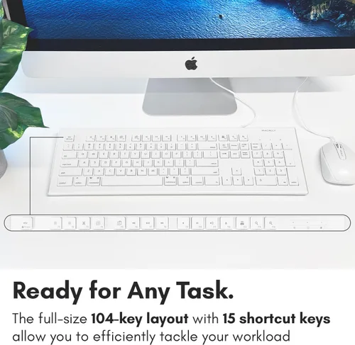 Vista 5 de Macally Combo de teclado y mouse con cable USB de 104 teclas con teclas de acceso directo de Apple para Mac, iMac, MacBook y PC con Windows
