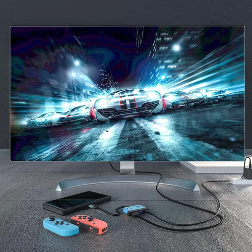 Vista 5 de Switch Dock para Nintendo SwitchSwitch OLED, Estación de acoplamiento portátil de TV de reemplazo con HDMI 4K60HZ, puerto USB 3.0 y puerto de carga
