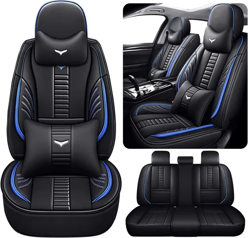 Vista 18 de Fundas de asiento delantero para Cadillac Escalade 2008-2025, protección de banco frontal 3D compatible con bolsa de aire lateral, línea negra