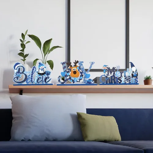 Vista 6 de Blulu 3 piezas de decoración de Navidad para centros de mesa de interior para mesas, letreros de madera de granja, centros de mesa de Navidad