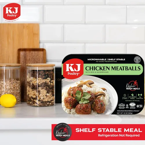 Vista 5 de KJ Poultry Comidas preparadas kosher – Bolas de carne de pollo y champiñones, comidas de carne MRE listas para comer, Halal, (1 unidad) preparado