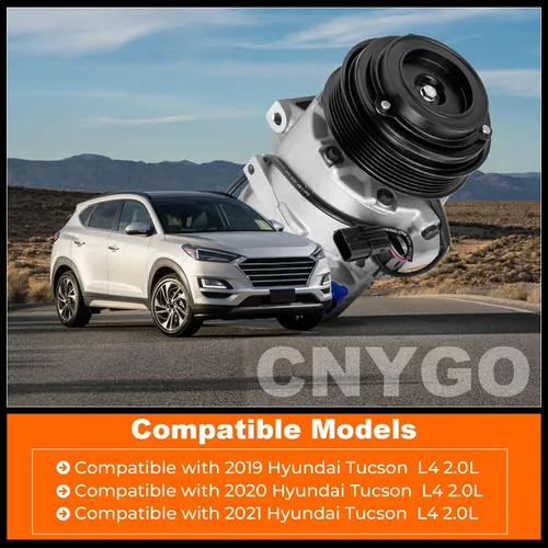 Vista 2 de Conjunto de compresor de aire acondicionado 97701D3750 A/C con embrague compatible con Hyundai Tucson 2.0L 2019 2020 2021, reemplazo para 198374
