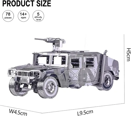 Vista 5 de Piececool Kit de modelos de automóvil de rompecabezas de metal 3D, kit de modelos de vehículos militares Hummer H1, rompecabezas de cerebro, kits