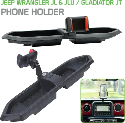 Vista 2 de Cellet Soporte de teléfono para bandeja de tablero con almacenamiento compatible/reemplazo para Jeep Wrangler JL, JLU (2018-2024), Jeep Gladiator JT