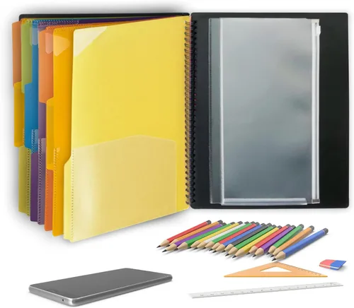 Vista 6 de Binditek Paquete de 1 organizador de proyectos de polietileno de 18 bolsillos con 9 divisores, carpeta resistente con portada personalizable, lomo