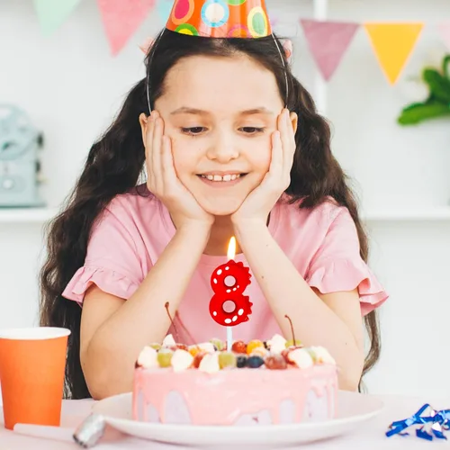 Vista 6 de Velas de cumpleaños con número (0 velas rojas) con forma de dinosaurio, velas de pastel de feliz cumpleaños para decoración de fiesta de cumpleaños