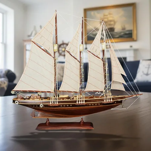 Vista 5 de Atlantic Yacht modelo de madera de barco de 24 pulgadas, estanque, yate, velero, modelo de madera americana, barco, artesanía, hogar, sala de estar