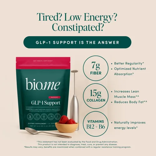 Vista 2 de Bio.me GLP-1 Support – Polvo GLP-1 de múltiples beneficios para el manejo del peso y la salud digestiva – Mantén los niveles de energía - 7g