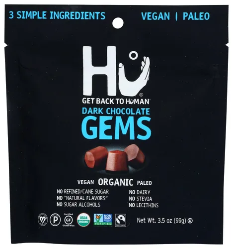 Vista 9 de Hu Gems Chocolate Vegan Snacks Paquete de 6 orgánico, paleo, sin gluten Dark Chocolate Chips Baking and Snacking Chips Base vegetal, sin