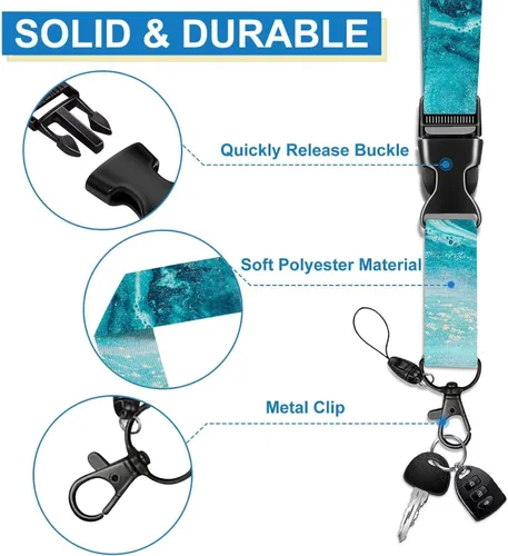 Vista 50 de Portatarjetas blanco con cordón para tarjetas de identificación, carrete retráctil negro con clip de mosquetón, tarjetero de identificación