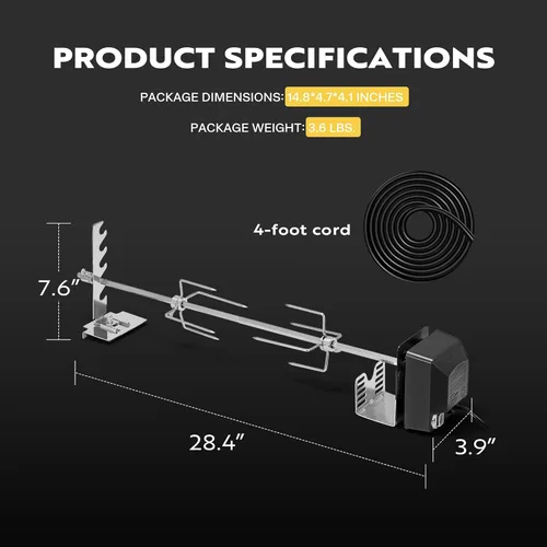 Vista 7 de VIVOHOME Kit de parrilla de asador de acero inoxidable 304 con motor de 120V 4W