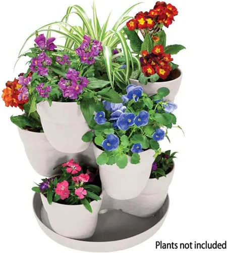 Vista 3 de EMSCO Bloomers - Maceta apilable con capacidad para hasta 9 plantas, ideal tanto en interiores como en exteriores, color blanco