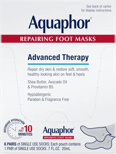 Aquaphor Mascarillas reparadoras para pies, calcetines hidratantes para pies secos, tratamiento hidratante para el cuidado de los pies con aceite de
