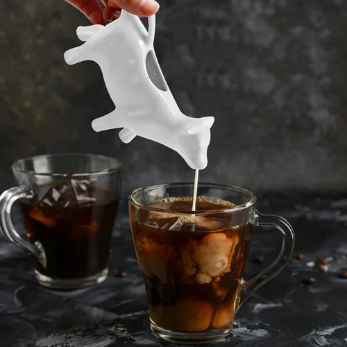 Vista 7 de Crema de cerámica con forma de vaca y jarra de salsa, mini jarra de leche de 3.4 fl oz para café, té, cocina