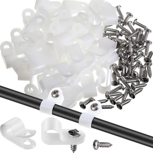 Vista 8 de Hicarer Paquete de 50 abrazaderas de cable tipo R, clips de sujeción de cable de montaje de tornillo de nailon con paquete de 50 tornillos