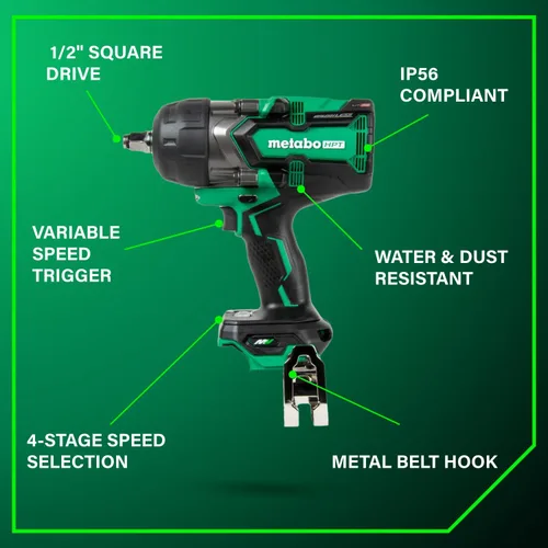 Vista 7 de Metabo HPT Llave de impacto de 1/2 pulgada sin escobillas inalámbrica MultiVolt de 36 V, herramienta eléctrica preferida, potente par