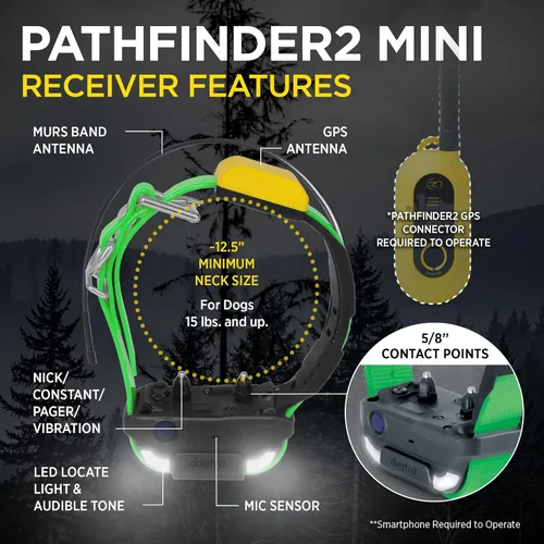Vista 2 de Dogtra PATHFINDER 2 MINI Receptor adicional Perro GPS Tracker e Collar Luz LED Verde Sin tarifas mensuales Aplicación gratuita Impermeable