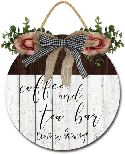 Vista 10 de Cartel de café con texto en inglés «Love Is Brewing» para cafetería, letrero de madera rústica de 11 pulgadas para decoración de pared de cafetería
