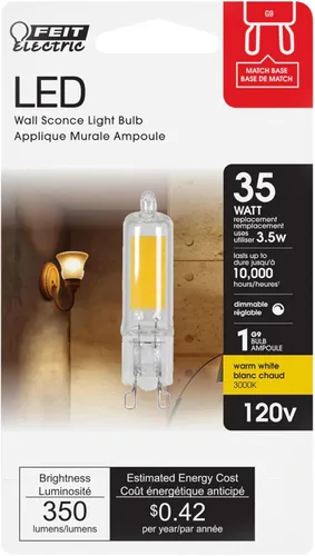 Vista 2 de Feit Electric Bombilla LED T4 G9 base, regulable, equivalente a 35 W, blanco cálido 3000 K, 120 V, 350 lúmenes, vida útil de 10,000 horas