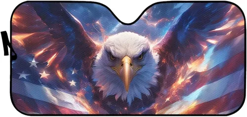 Vista 2 de FUSURIRE American Flag Eagle Print Windshield Sunshade for Car Universal Front Window Visor Cover Block Sun and Heat Summer Berry Women's Car