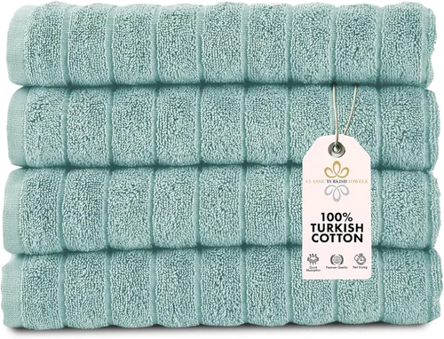 Classic Turkish Towels - Juego de 4 toallas de mano acanaladas de lujo de 100% algodón turco de la colección Brampton, de secado rápido, suaves y