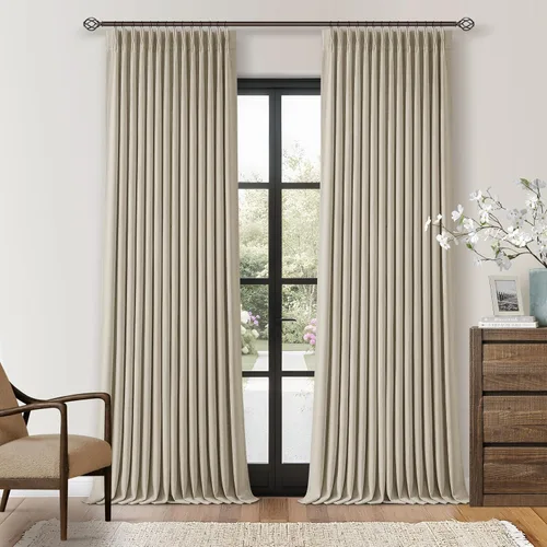 Vista 23 de Juego de 2 paneles de cortinas plisadas negras de 80 pulgadas para sala de estar, cortinas plisadas de lino con forro de 80 pulgadas de largo, 100%