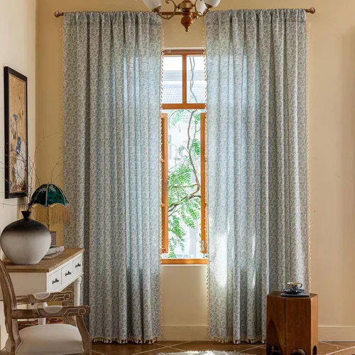 Vista 9 de ENJOYBRIDAL - Cortinas azules florales de 63 pulgadas, juego de 2 paneles, cortinas semi transparentes, cortinas cortas para sala de estar, bolsillo