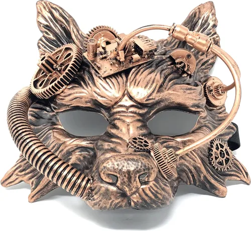 Vista 22 de Máscara de esqueleto espeluznante metálica estilo Steampunk para disfraz de Halloween, fiesta y cosplay