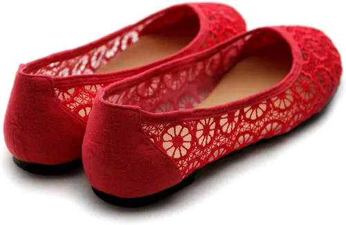Vista 5 de Ollio Zapato de ballet para mujer con encaje floral transpirable y plano