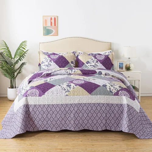 Vista 42 de HoneiLife - Juego de cama de dos piezas, tamaño individual, de microfibra, reversible, de retazos, estilo floral, todas las estaciones