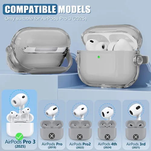 Vista 2 de Funda para Airpods Pro 3, fundas de bloqueo de seguridad para Apple Airpod Pro 3 (2025) con soporte para teléfono y kit de limpieza, protección