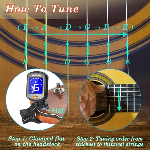 Vista 5 de MOREYES Púas de guitarra cejilla afinador de guitarra clip para ukelele acústico bajo guitarra clásica