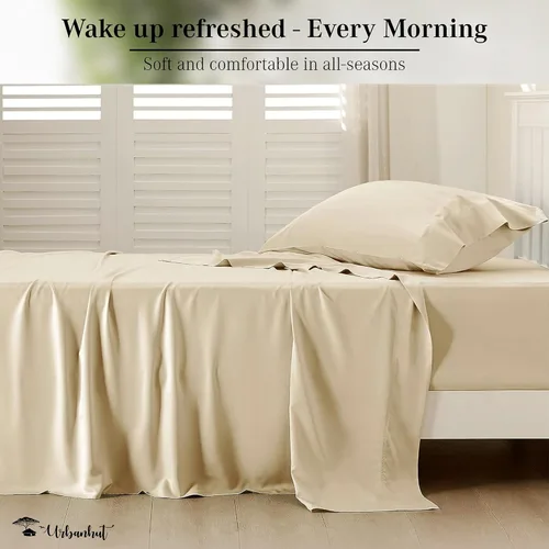 Vista 38 de URBANHUT Juego de sábanas de algodón egipcio de 1000 hilos tamaño completo, 4 piezas, suaves y transpirables, sábanas de hotel de lujo que se