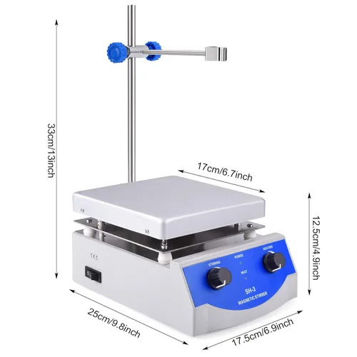 Vista 6 de Slendor Placa de Calentamiento con Agitador Magnético para Laboratorio Capacidad de Agitación 3000ml Placa de 6.7 x 6.7 pulgadas Máxima temperatura
