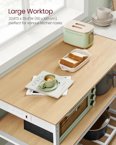 Vista 15 de VASAGLE Isla de cocina con 3 estantes, estante de cocina de 47.2 pulgadas con encimera grande, estructura de acero estable, industrial, fácil