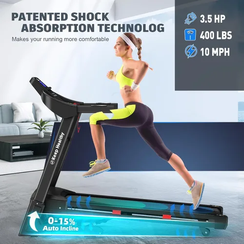 Vista 2 de Cinta de correr con inclinación automática para el hogar – Cinta de correr resistente al 15% con capacidad de 400 libras para el hogar, máquina