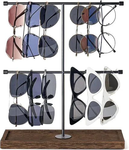 Mkono Organizador de lentes de sol, soporte rústico de almacenamiento de lentes de sol de 2 niveles, soporte para lentes de sol para múltiples