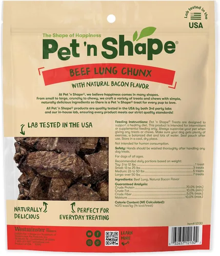 Vista 2 de Pet 'n Shape Beef Lung Chunx, golosinas naturales para perros fabricadas