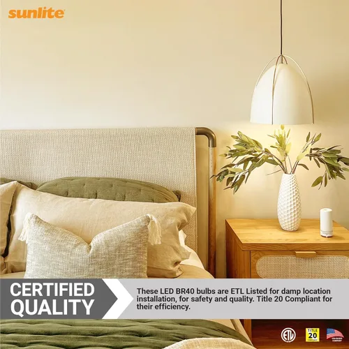 Vista 6 de Sunlite 81488 Bombilla LED BR40 reflectora, 12 vatios (equivalente a 85 vatios), 120 V, 1150 lúmenes, base E26 media, 90 CRI, regulable, compatible