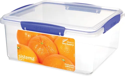 Vista 8 de Sistema KLIP IT Contenedor de almacenamiento de alimentos, 5 L, hermético y apilable, sin BPA, transparente con clips azules (paquete de 4)