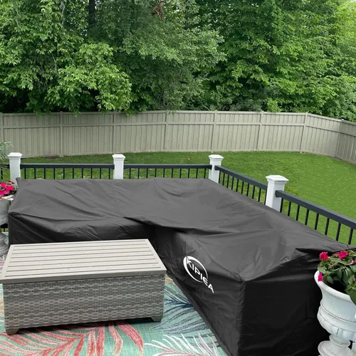 Vista 6 de Kipiea Funda para Sofá Seccional en Forma de L para Patio, Tela Oxford Resistente 420D, Funda Seccional para Exteriores con 6 Hebillas a Prueba