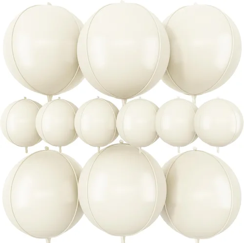 12 globos redondos de aluminio blanco crema, globos de 22 pulgadas y 10 pulgadas 4D de Mylar marfil de helio 4D, color beige, blanco arena para