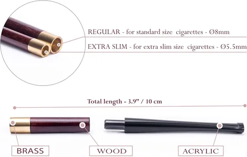 Vista 3 de Dr. Watson - Soporte corto de madera para cigarrillos de 3.9 pulgadas, se adapta a cigarrillos extra delgados, acabado liso, hecho a mano