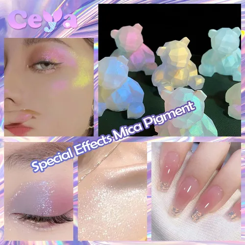 Vista 6 de Ceya Polvo de Mica de Interferencia, 50g/1.8oz Polvo de Uñas Cromado Blanco Hielo, Pigmento de Efecto Perlescente de Cambio de Color de Grado