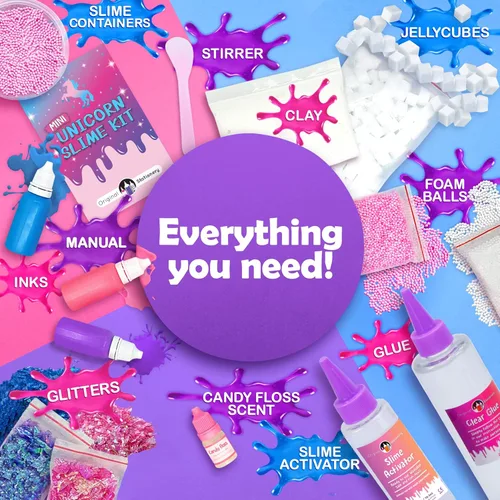 Vista 4 de Original Stationery - Mini kit de Slime de unicornio para niñas y niños de 7 a 12 años, set de manualidades de Slime DIY con plastilina, bolas