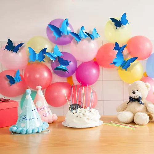 Vista 6 de CAYUDEN - Calcomanías de pared 3D de mariposa, 24 piezas extraíbles de 3 tamaños 3D de mariposa azul para decoración de pared, calcomanías de pared