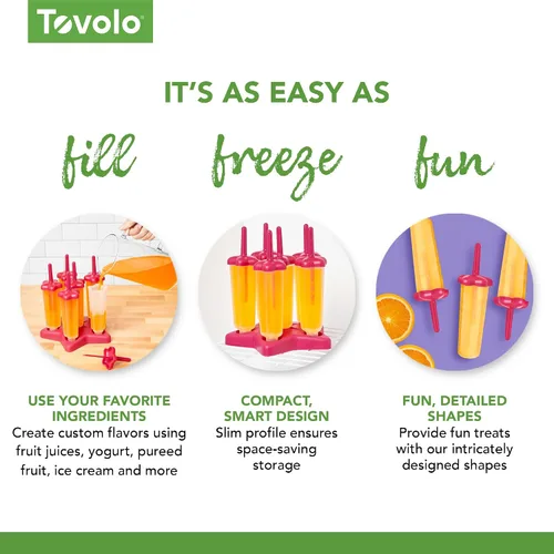 Vista 5 de Tovolo Juego de 6 moldes para paletas de helado caseras, fácil de llenar, de limpieza rápida, sin ensuciar, protector de goteo reutilizable